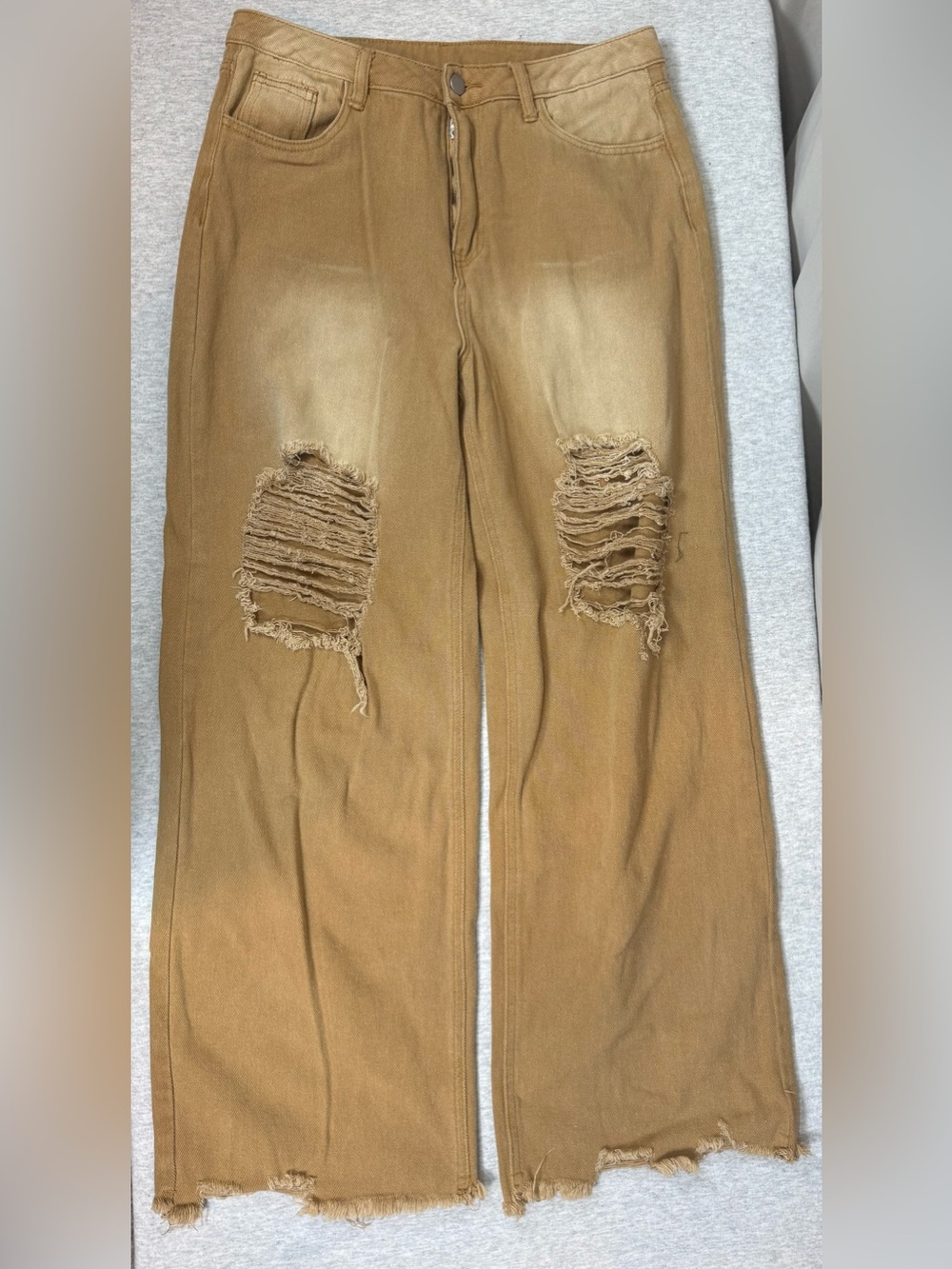 Cider Distressed Wide Leg Corduroy Jeans - Burnt Tan - Large